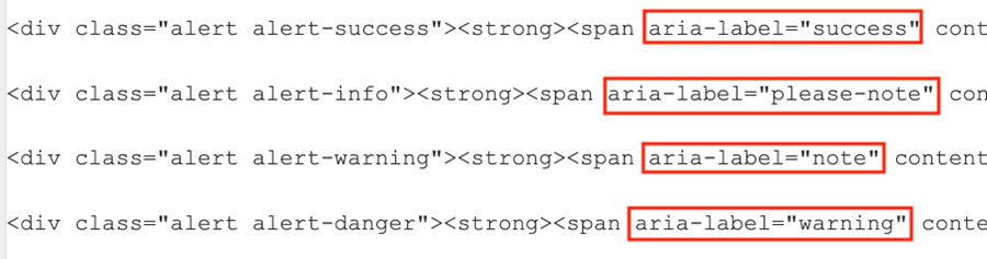 Aria-labels in the Source editor