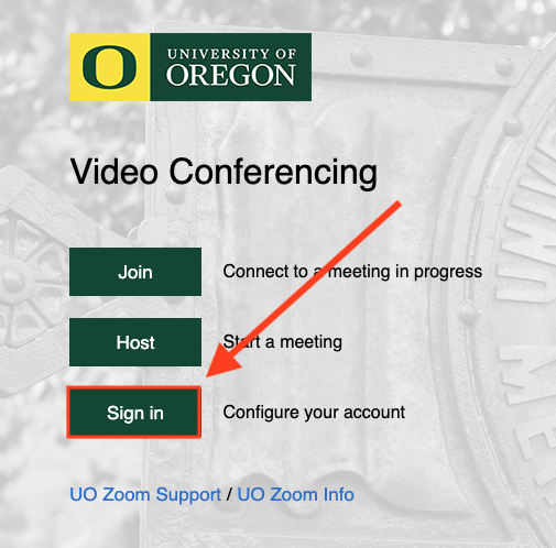 Zoom portal log in screen