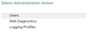 The Users option is located under Select Administration Action.