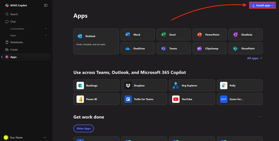 M365 Apps screen