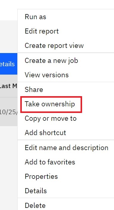 The Details pane, highlighting the 'Take ownership' option.