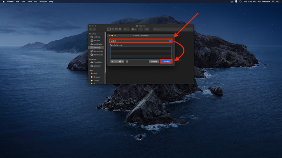 entering the file share address into the text box