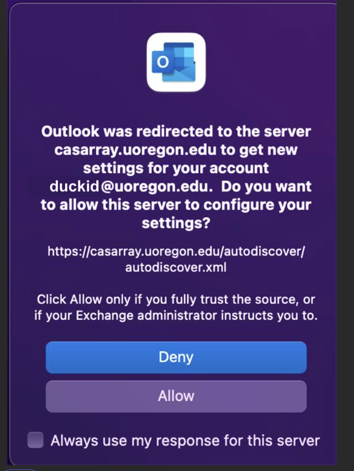 Outlook redirect pop-up window