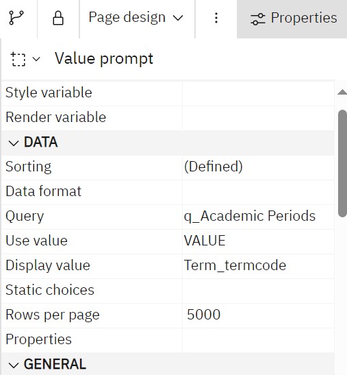Value prompt properties tab