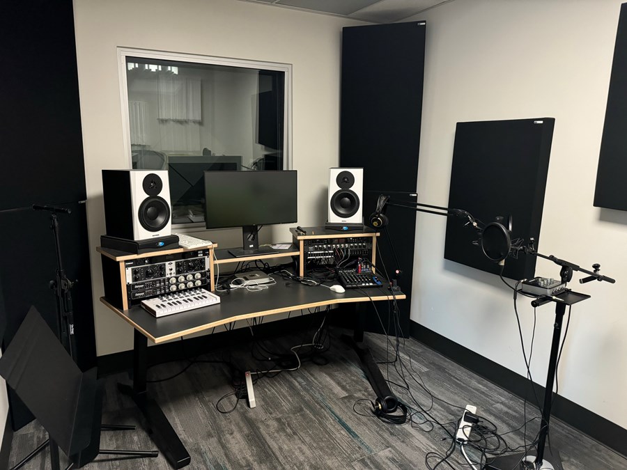Large room with computer and audio equipment