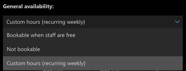 General availability drop-down menu.