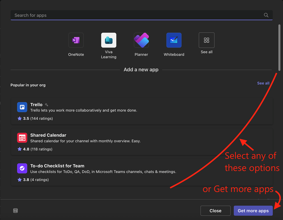 Apps dialog box