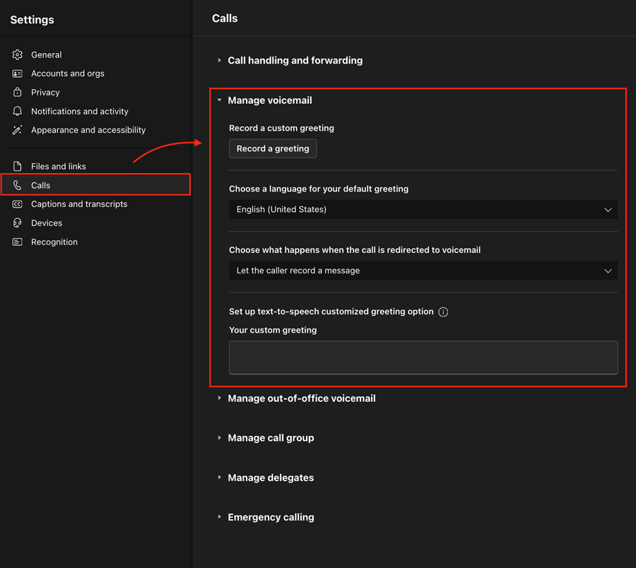 Manage voicemail settings