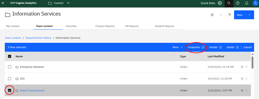 Select the folder and click on the Properties menu