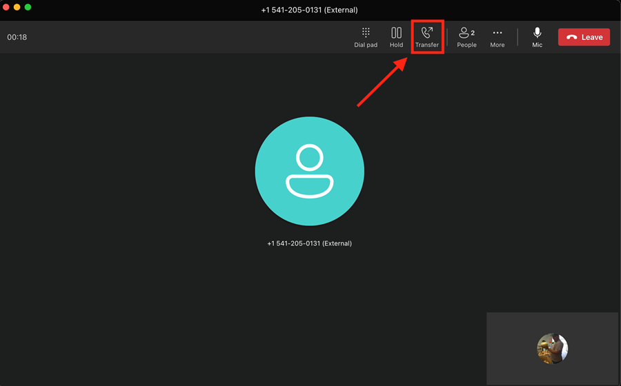 Transfer button in call window