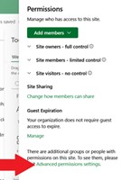 Advanced permission settings link