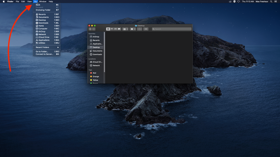 Clicking the menu option Go