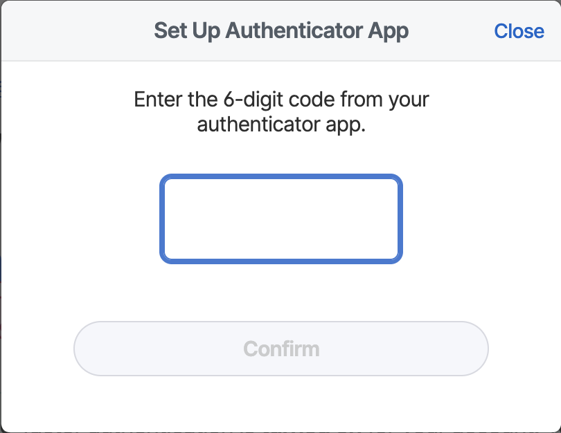 Six-digit code field example