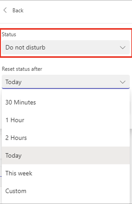 Set status and duration.