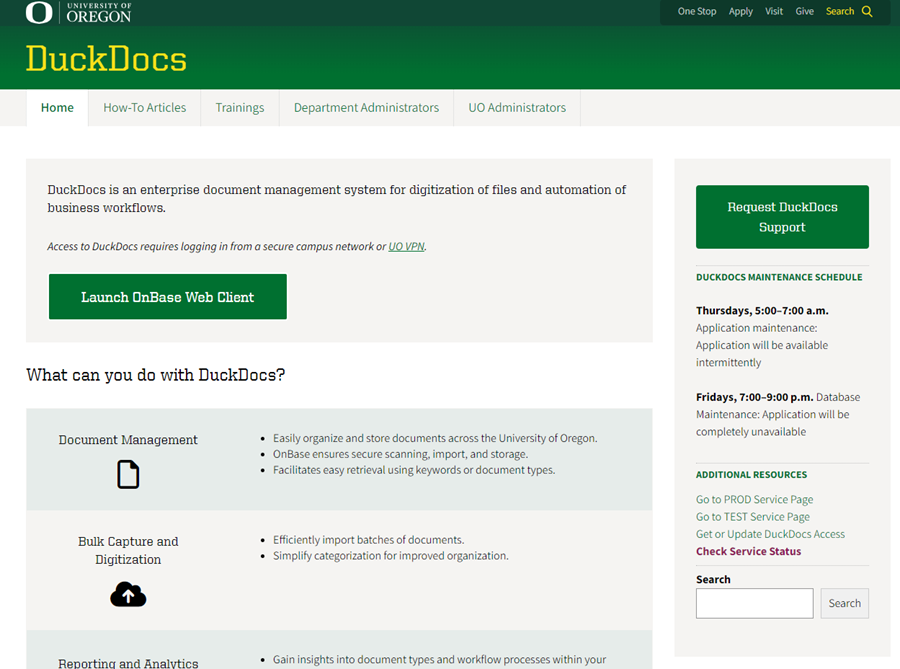 DuckDocs portal home page