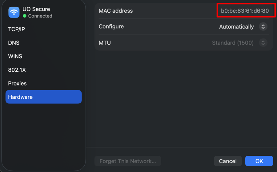 Click to View Full Image The MAC Address is listed first in the 'Hardware' section