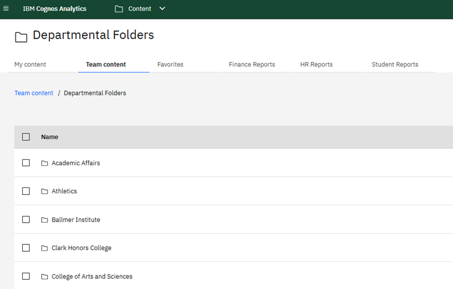 Navigation to the Departmental Folders within the Team Content folder