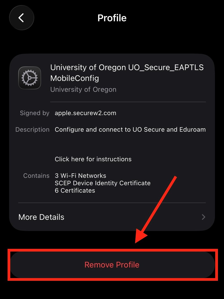 iOS remove profile example
