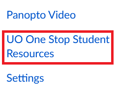 The link for UO One Stop Student Resources appears in the course navigation.