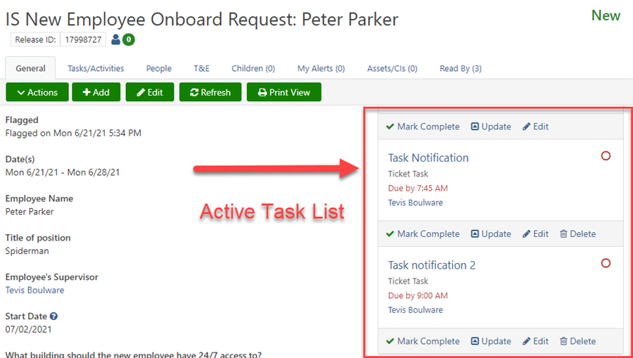 Viewing Active Ticket Tasks