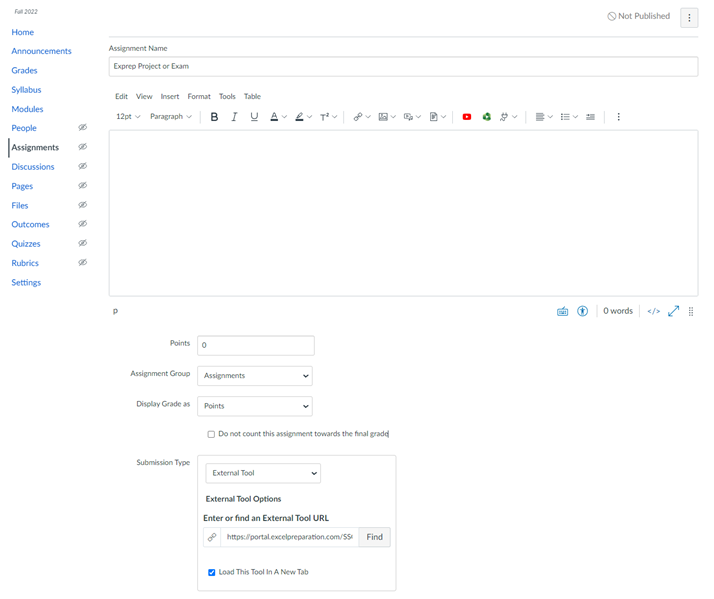 ExPrep Assignments Page