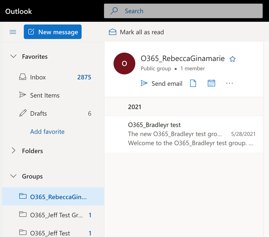 Select the SharePoint site from the Groups folder in Outlook.