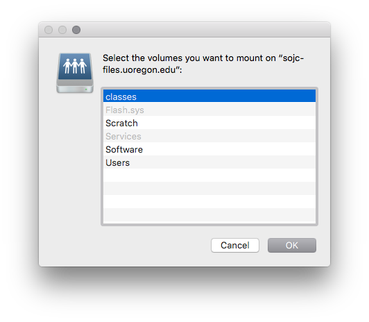 Volume select window