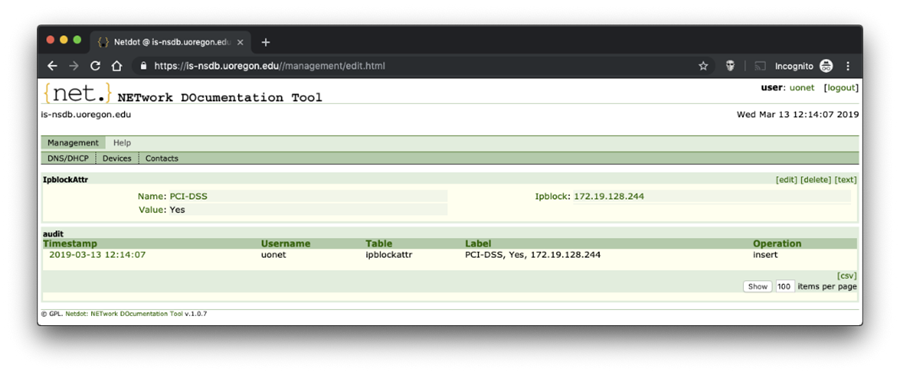 Once the tag has been appended, you access the IPBlockAttr page to verify the tag you selected has been applied.