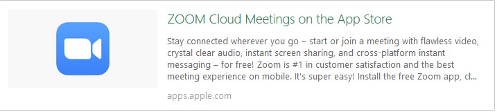 Zoom Client download in Apple App Store