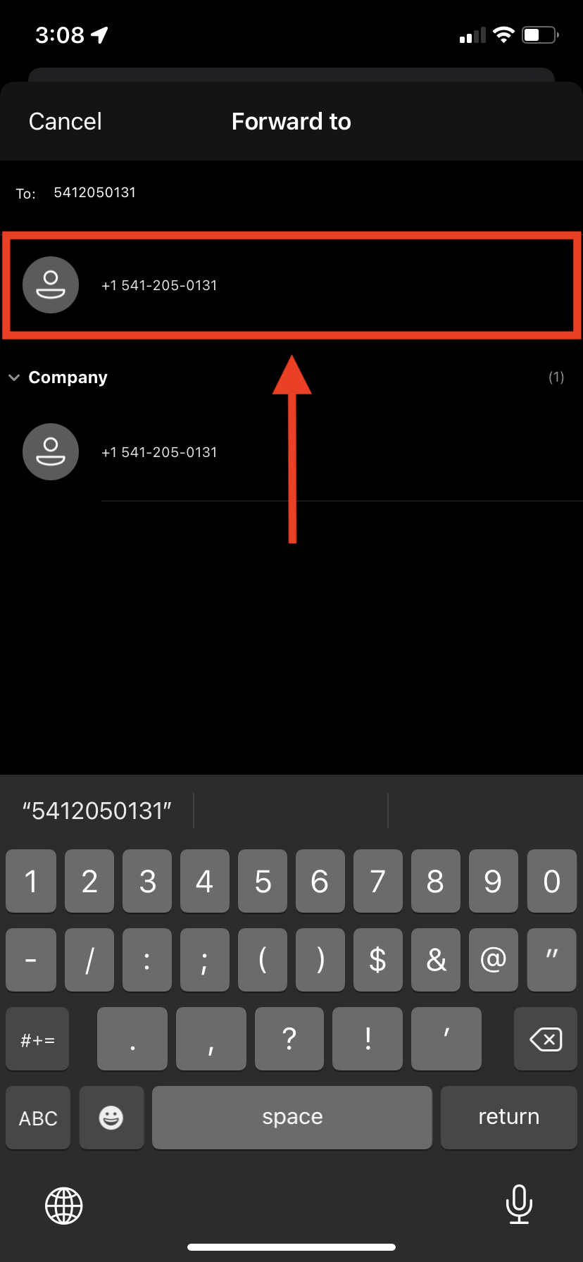 Select the number or contact to set