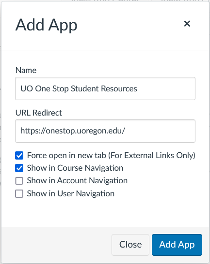 The Add App dialog box example.