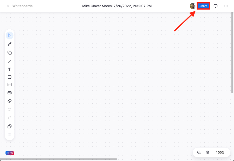 Select the Share button to share with collaborators