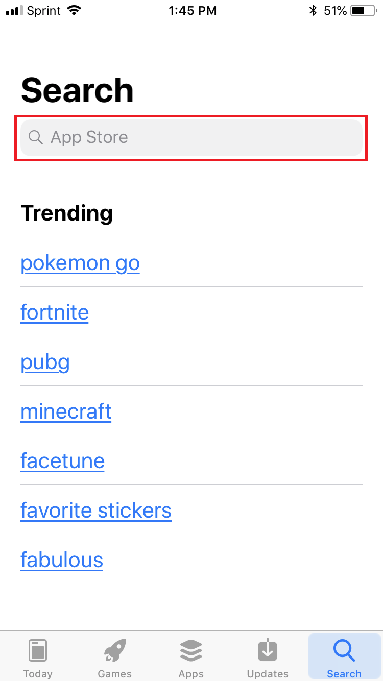 selected search bar in the app store 
