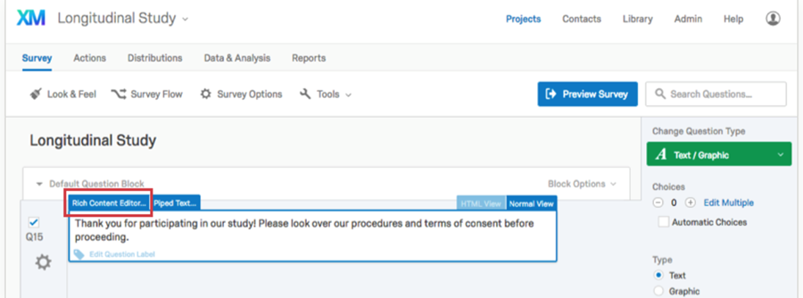 Click on the Rich Content Editor tab above the question text.