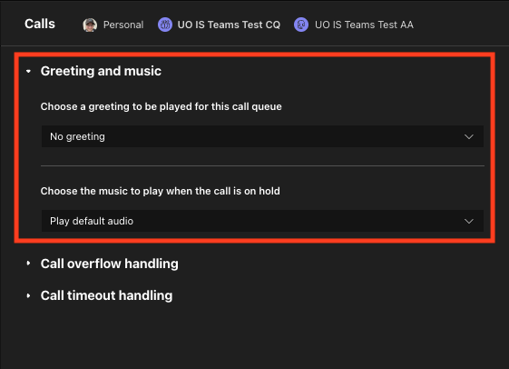 Teams Greeting and Music options