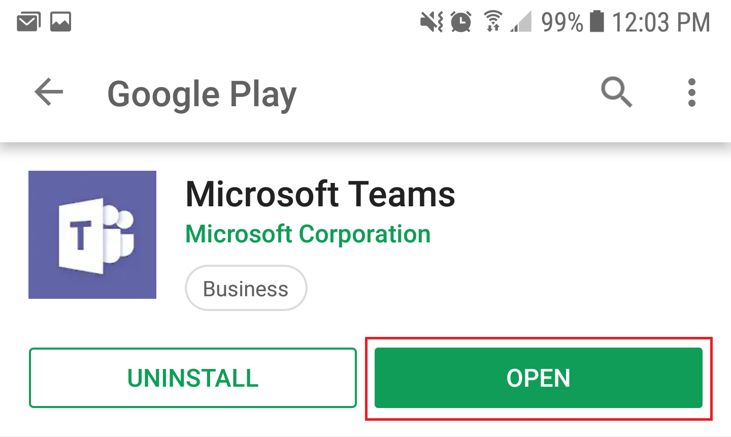 Open button to start the application highlighted