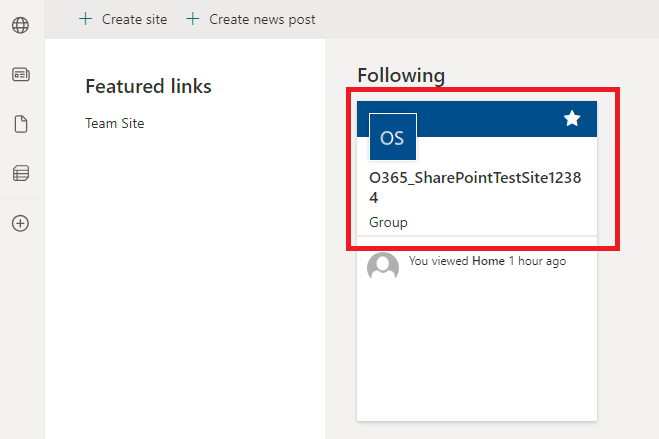 Following sites page in SharePoint