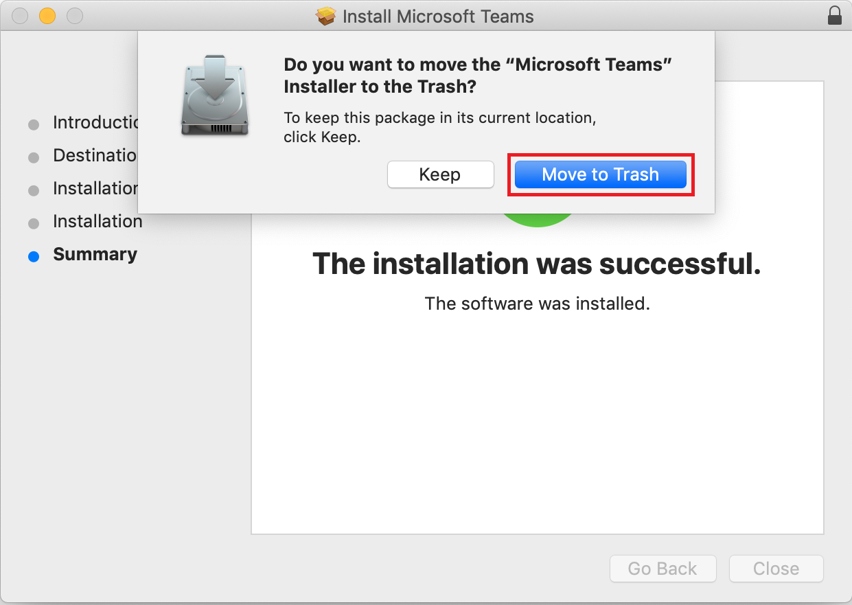 Move the installer file to the trash.