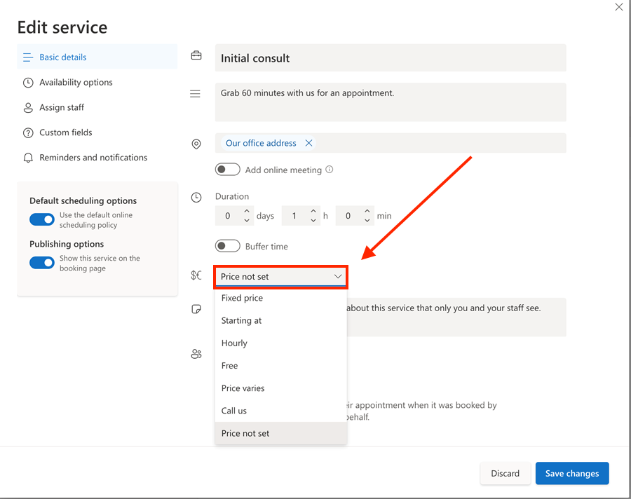Select the Default price from the drop-down menu then click Save changes.