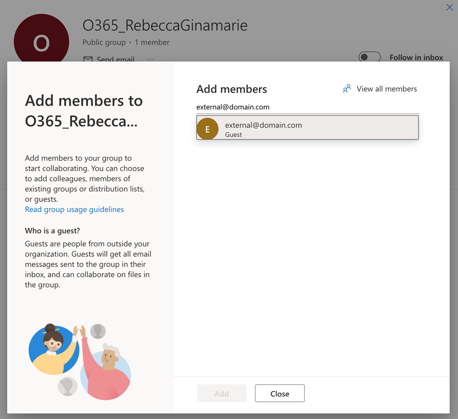 Add members dialog box