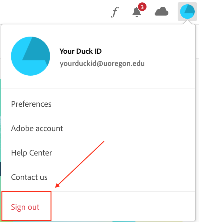 Select Sign out from your Adobe Account menu