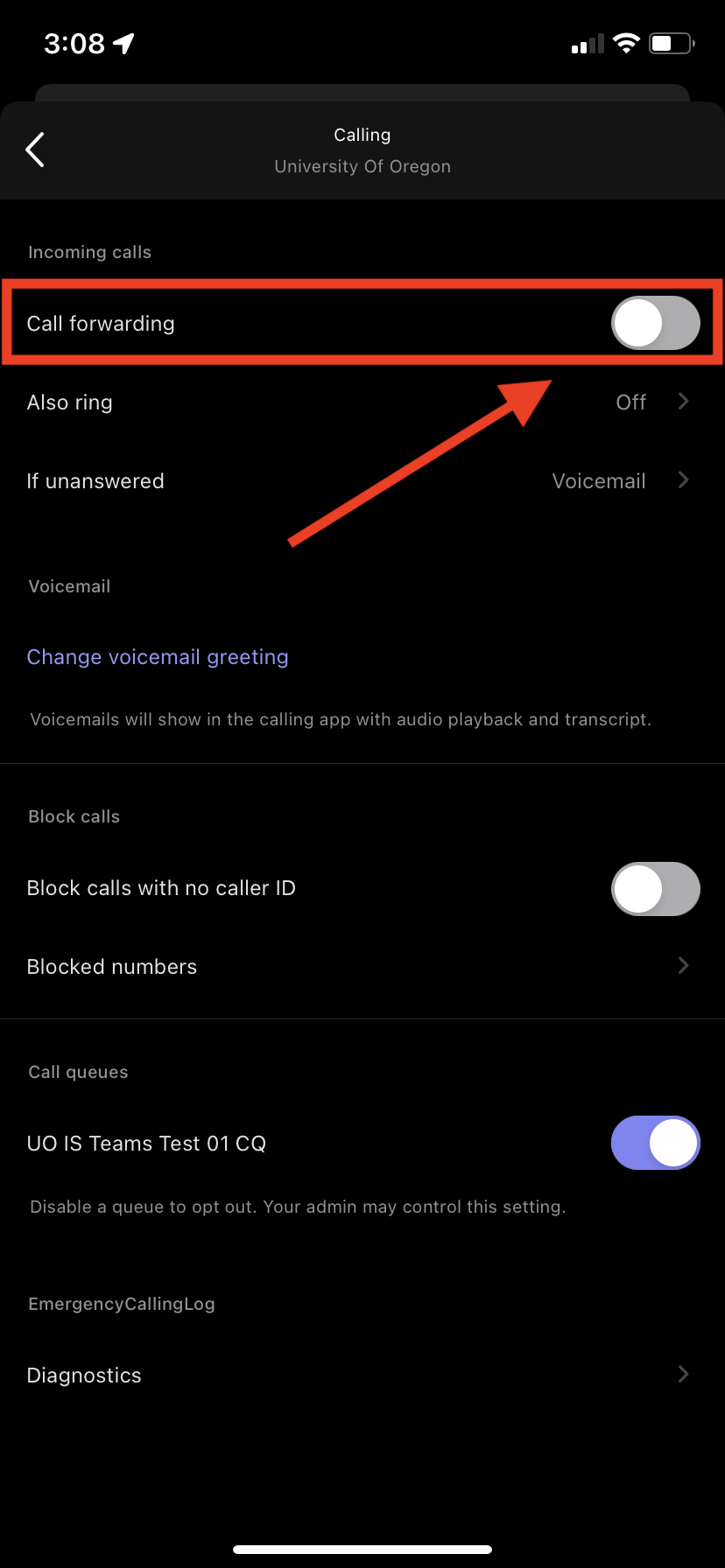 Select Call forwarding (Calling Settings menu)