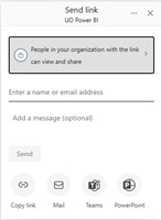 Click to View Full Image Microsoft Power BI Sharing Dialog with default option for sharing with the entire organization active