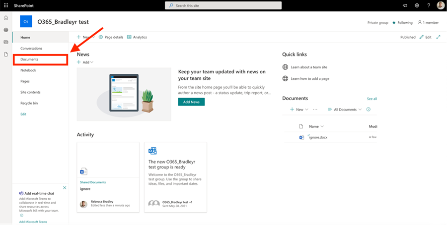SharePoint Documents folder