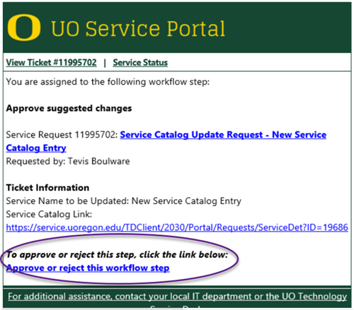 Approval notification with highlighted link to approve or reject the step