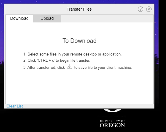 Transfer Files Panel open
