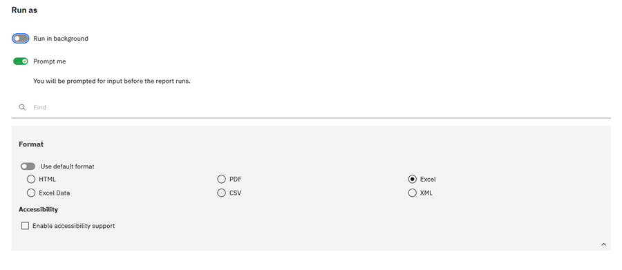 Cognos Run As Options