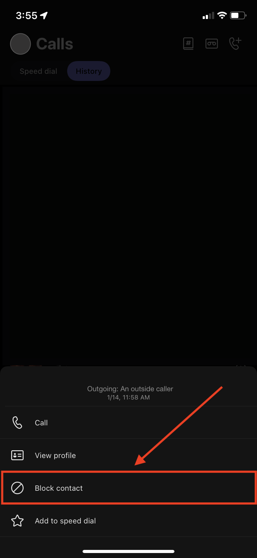 Teams Calling Block Contact (from mobile)