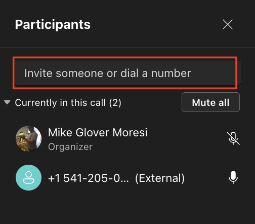 Enter a contact or phone number to add participants.