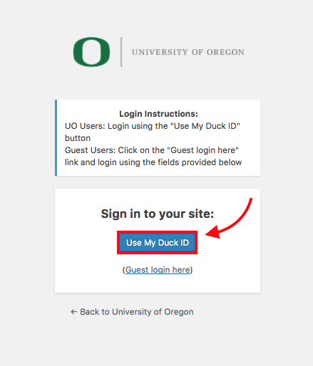 Duck ID Login Screen